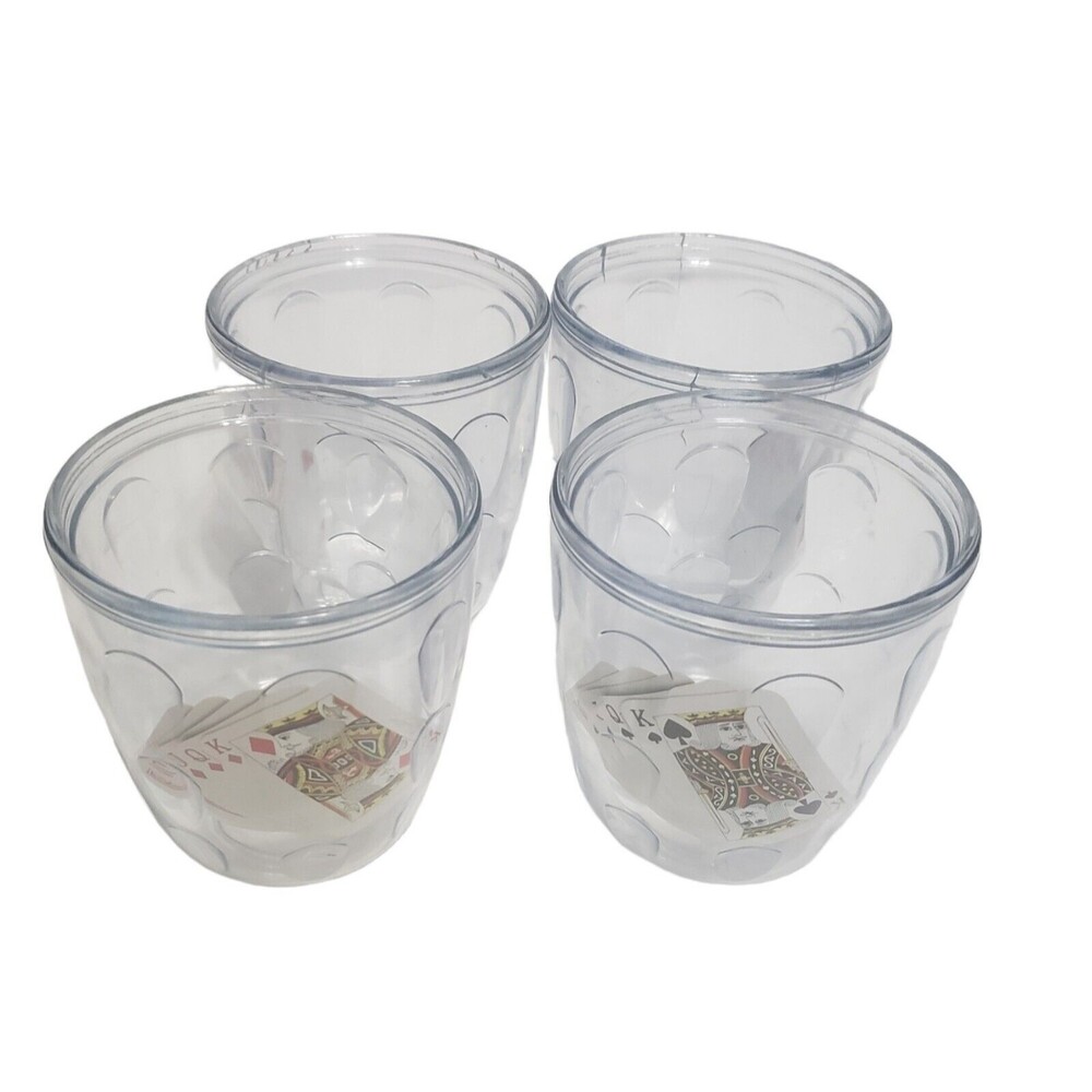 Deck Of Cards Acrylic Novelty Glasses Set of Four Stackable Barware Man Cave 9oz